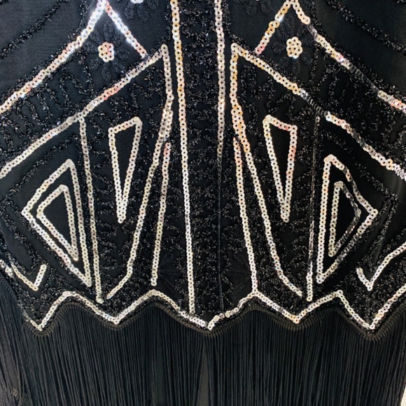 Babeyond Black Dress Flapper Fringe Silver Sequins Small 1920's Gatsby Bling - Picture 5 of 14